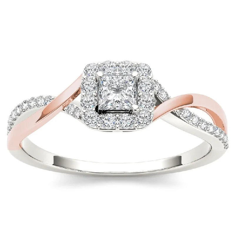 Two - Tone Engagement Rings in Rose and White GoldDe Couer IGI Certified 10k Pink Two-Tone White Gold 1/2ct TDW Diamond Classic Criss-Cross Engagement Ring