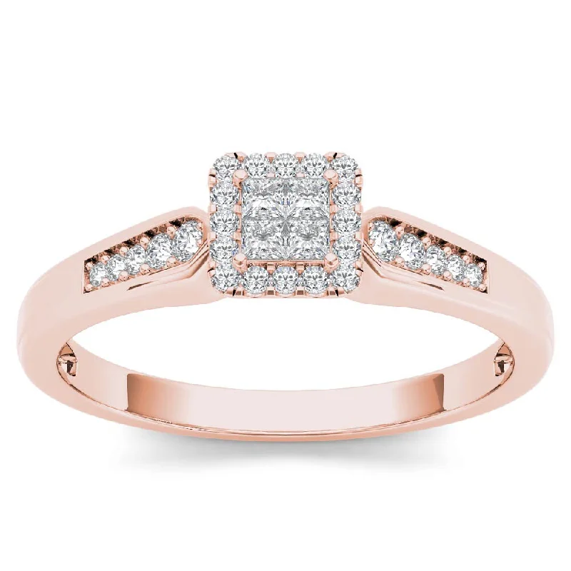 Two - Tone Engagement Rings in Rose and White GoldDe Couer IGI Certified 10k Rose Gold 1/4ct TDW Diamond Halo Engagement Ring - Pink