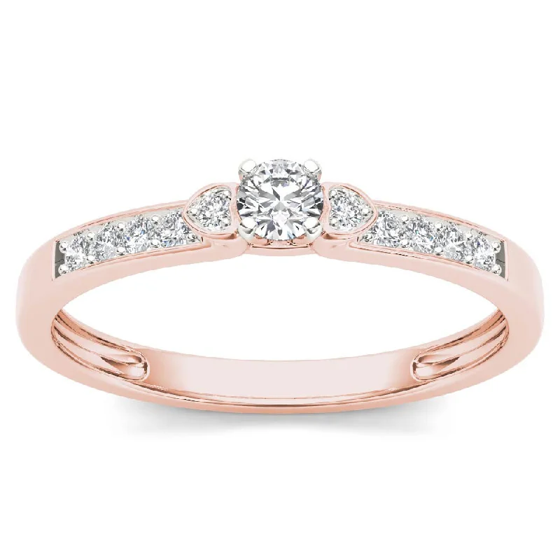 Cushion - Shaped Engagement Rings with Bead - Set DiamondsDe Couer IGI Certified 10k Rose Gold 1/5ct TDW Diamond Classic Engagement Ring - Pink