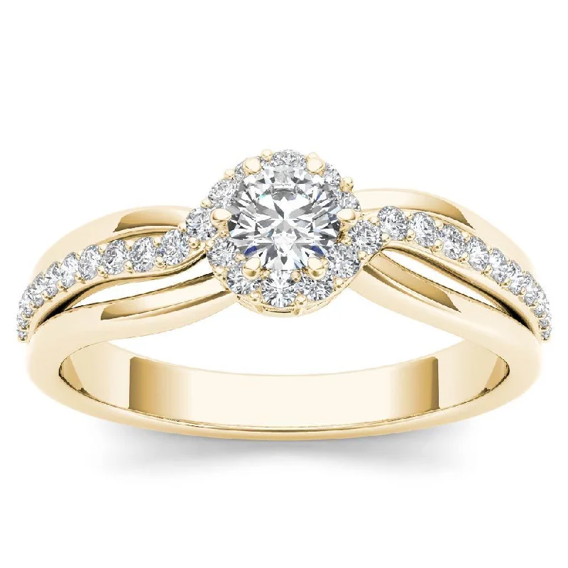 Engagement Rings with a Hidden Halo and Pavé - Set BandDe Couer IGI Certified 10k Yellow Gold 1/2ct TDW Diamond Classic Bypass Engagement Ring