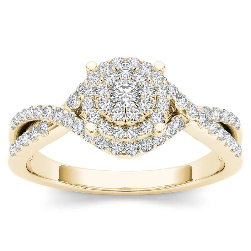 Art Nouveau - Inspired Engagement Rings with Organic MotifsDe Couer IGI Certified 10k Yellow Gold 1/2ct TDW Diamond Double Halo Engagement Ring