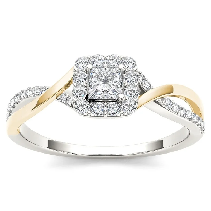 Custom - Engraved Engagement Rings with a Special MessageDe Couer IGI Certified 10k Yellow Two-Tone White Gold 1/2ct TDW Diamond Classic Criss-Cross Engagement Ring