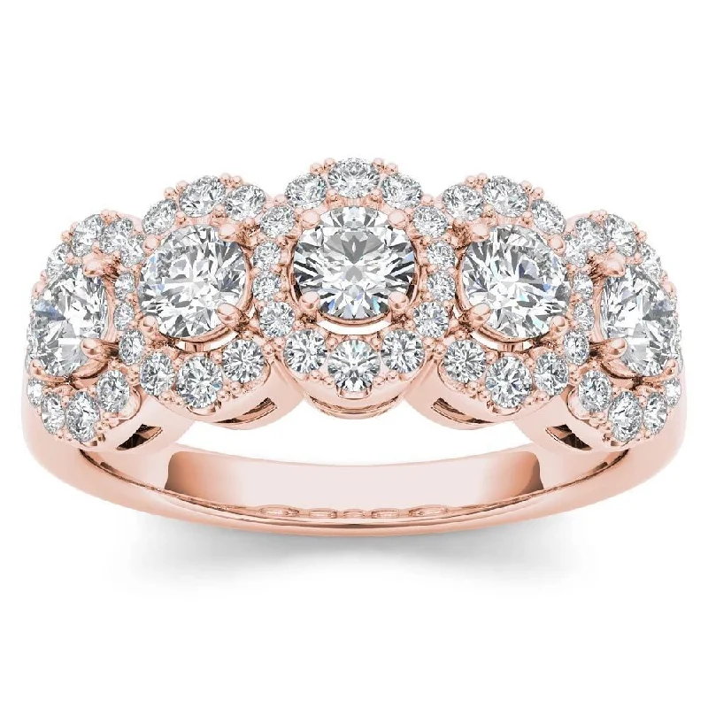 Engagement Rings with a Floral - Inspired Prong SettingDe Couer IGI Certified 14k Rose Gold 1 1/10 ct TDW Diamond Halo Ring - Pink