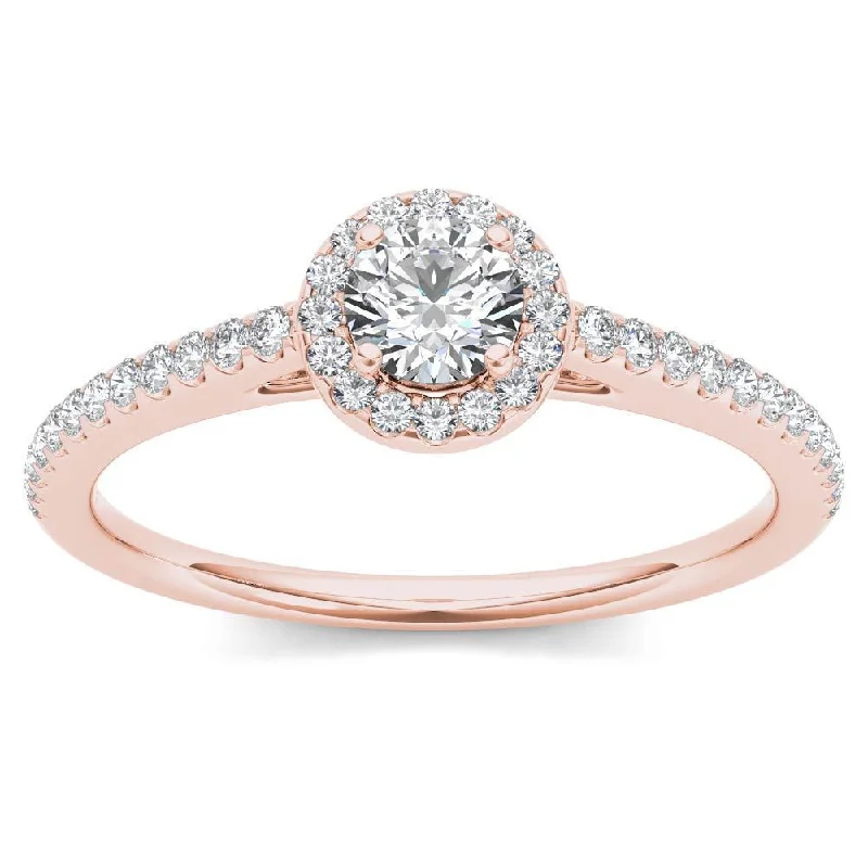 Cushion - Shaped Engagement Rings with Bead - Set DiamondsDe Couer IGI Certified 14k Rose Gold 1/2ct TDW Diamond Halo Engagement Ring - Pink