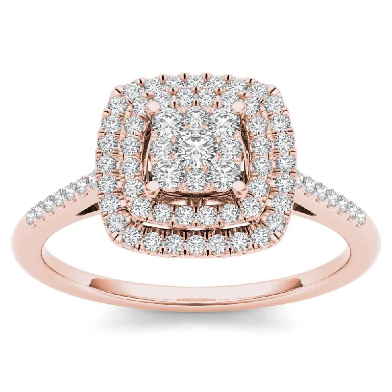 Pear - Shaped Engagement Rings with Twisted Shank DesignsDe Couer IGI Certified 14k Rose Gold 1/3ct TDW Diamond Double Frame Engagement Ring - Pink