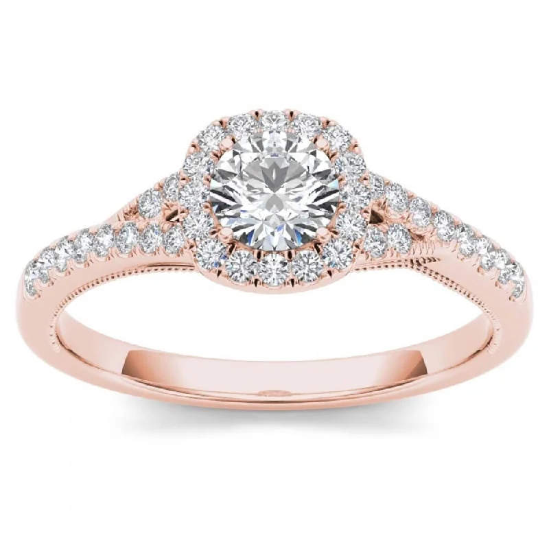 Engagement Rings with a Floral - Inspired Prong SettingDe Couer IGI Certified 14k Rose Gold 5/8ct TDW Diamond Halo Engagement Ring - Pink