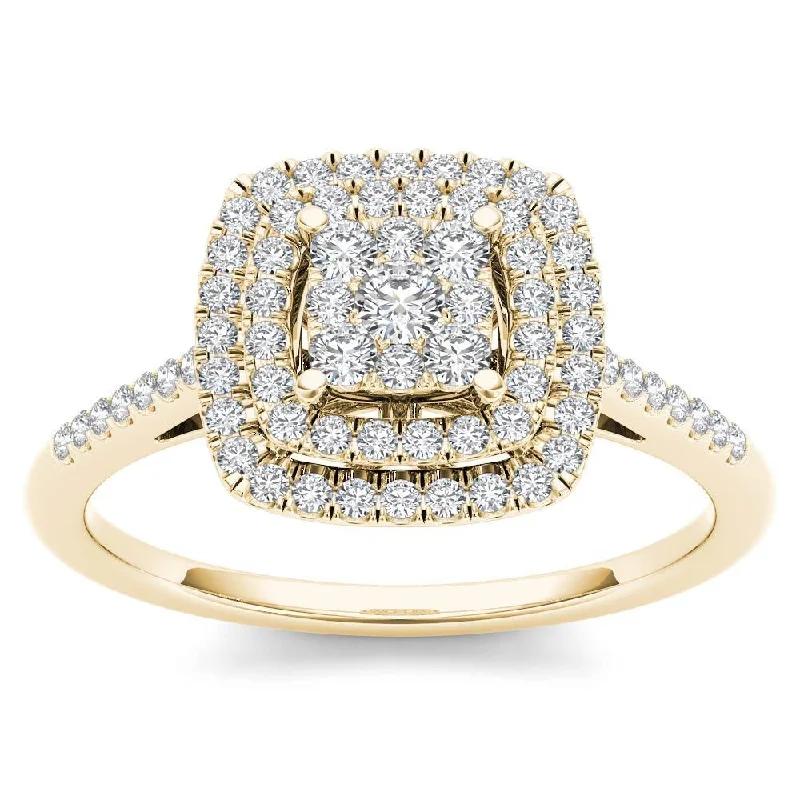 Pear - Shaped Engagement Rings with Twisted Shank DesignsDe Couer IGI Certified 14k Yellow Gold 1/3ct TDW Diamond Double Frame Engagement Ring