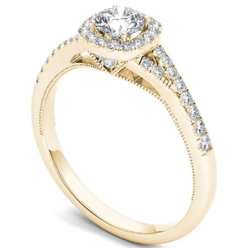 Custom - Engraved Engagement Rings with a Special MessageDe Couer IGI Certified 14k Yellow Gold 5/8ct TDW Diamond Halo Engagement Ring