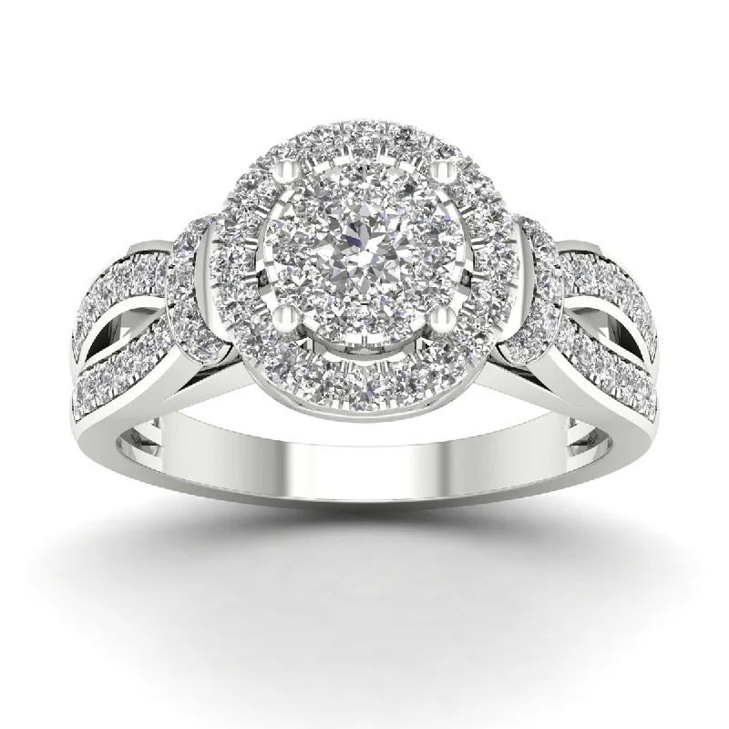 Pear - Shaped Engagement Rings with Twisted Shank DesignsDe Couer IGI Certified 3/4ct TDW Diamond Halo Engagement Ring - White