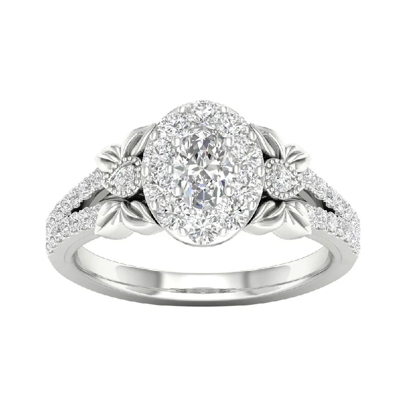 Pear - Shaped Engagement Rings with Twisted Shank DesignsDeCouer 14k Gold 3/4ct TDW Diamond Halo Engagement Ring