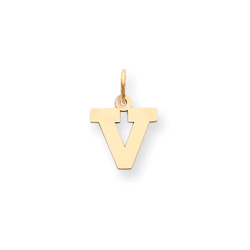 Leather - Wrapped Pendants with Brass Stud EmbellishmentsLeather - Wrapped Pendants with Brass Stud Embellishments14k Yellow Gold, Amanda Collection, Small Block Initial V Pendant