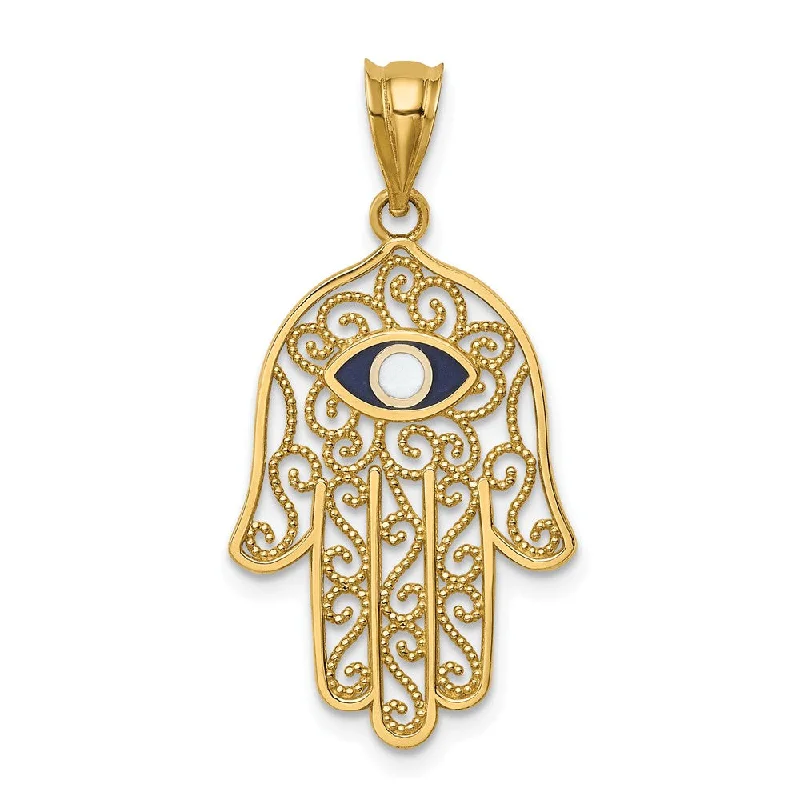 Bone - Carved Pendants with Tribal - Inspired SymbolsBone - Carved Pendants with Tribal - Inspired Symbols14k Yellow Gold and Enameled Filigree Hamsa Pendant, 15 x 30mm