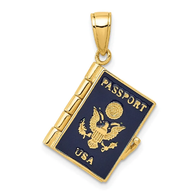 Rose - Quartz Pendants with Heart - Shaped CutoutsRose - Quartz Pendants with Heart - Shaped Cutouts14k Yellow Gold and Navy Blue Enamel 3D Passport USA Pendant