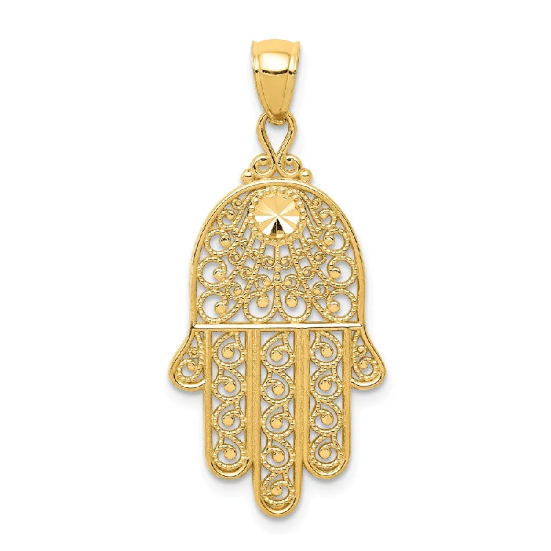 Copper Pendants with Hammered and Patinated FinishesCopper Pendants with Hammered and Patinated Finishes14k Yellow Gold Diamond-Cut Filigree Hamsa Pendant, 16 x 36mm