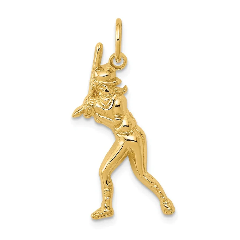 Hand - Carved Wooden Pendants with Folk - Art MotifsHand - Carved Wooden Pendants with Folk - Art Motifs14k Yellow Gold Female Baseball Batter Pendant