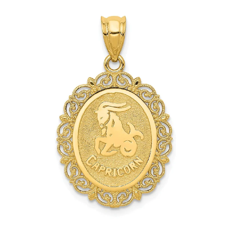 Coral - Trimmed Pendants with Seashell and Pearl AccentsCoral - Trimmed Pendants with Seashell and Pearl Accents14k Yellow Gold Filigree Oval Capricorn the Goat Zodiac Pendant, 20mm