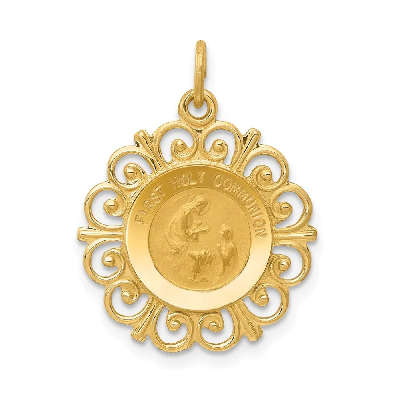 Coral - Trimmed Pendants with Seashell and Pearl AccentsCoral - Trimmed Pendants with Seashell and Pearl Accents14k Yellow Gold First Holy Communion Filigree Charm