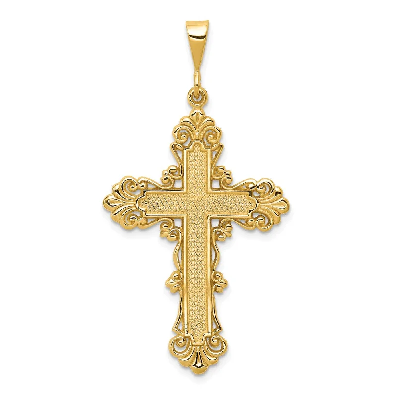 Hand - Carved Wooden Pendants with Folk - Art MotifsHand - Carved Wooden Pendants with Folk - Art Motifs14k Yellow Gold Fleur de Lis Bordered Cross Pendant, 24 x 46mm