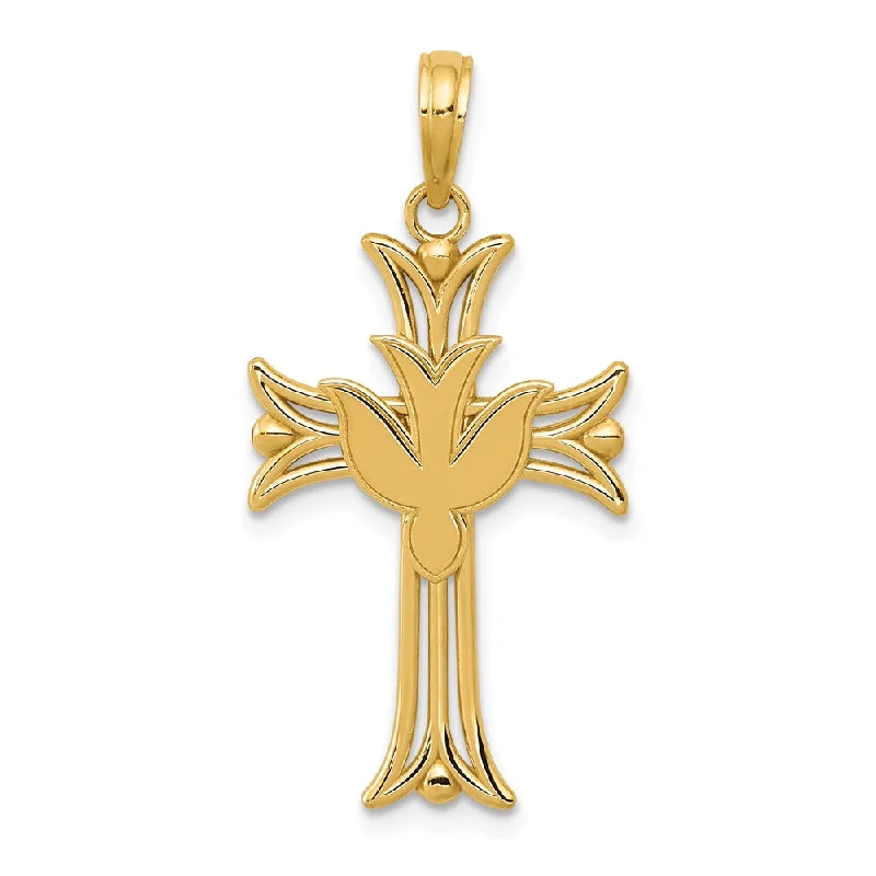 Crystal - Encrusted Pendants in the Shape of a CrownCrystal - Encrusted Pendants in the Shape of a Crown14k Yellow Gold Fleur de Lis Dove Cross Pendant, 16 x 32mm