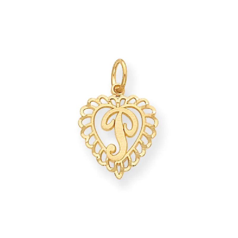 Turquoise - Inlaid Pendants with Southwest - Style Geometric PatternsTurquoise - Inlaid Pendants with Southwest - Style Geometric Patterns14k Yellow Gold, Grace Collection, Satin Heart Initial P Pendant, 15mm