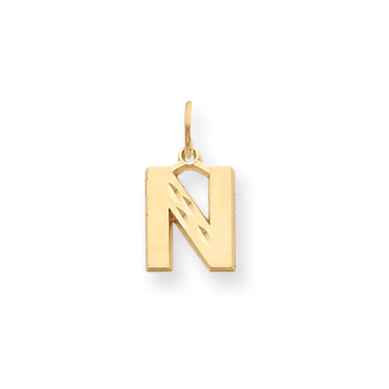 Coral - Trimmed Pendants with Seashell and Pearl AccentsCoral - Trimmed Pendants with Seashell and Pearl Accents14k Yellow Gold, Julia Collection, Small Satin Block Initial N Pendant