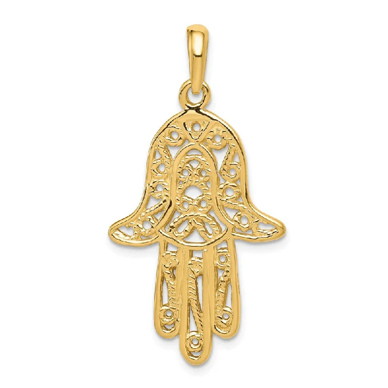 Recycled Metal Pendants with Upcycled Jewelry ComponentsRecycled Metal Pendants with Upcycled Jewelry Components14k Yellow Gold Large Filigree Chamseh Pendant, 21 x 40mm