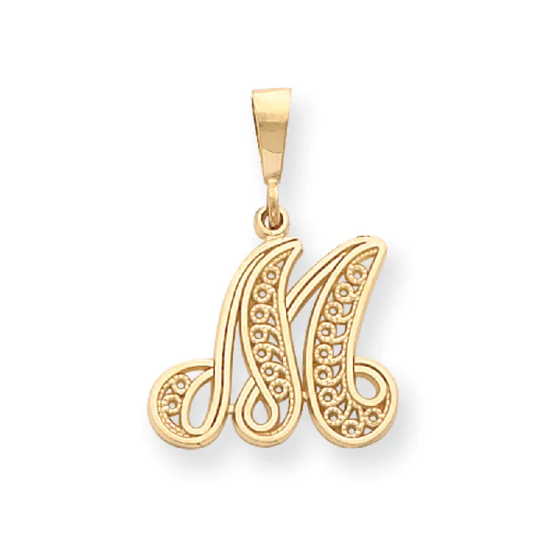 Resin Pendants with Encapsulated Butterfly WingsResin Pendants with Encapsulated Butterfly Wings14k Yellow Gold, Maci Collection, LG Filigree Script Initial M Pendant