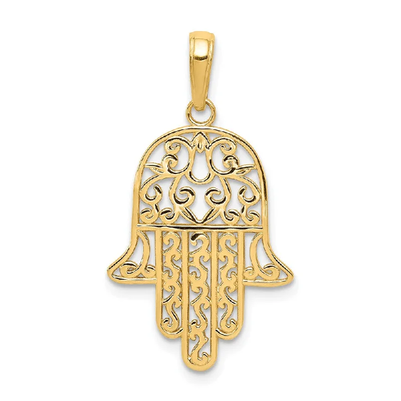 Recycled Metal Pendants with Upcycled Jewelry ComponentsRecycled Metal Pendants with Upcycled Jewelry Components14k Yellow Gold Polished Filigree Chamseh Pendant, 17 x 30mm