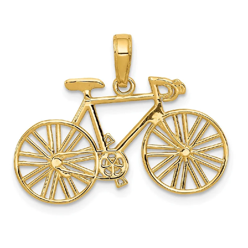 Hand - Carved Wooden Pendants with Folk - Art MotifsHand - Carved Wooden Pendants with Folk - Art Motifs14k Yellow Gold Satin and Diamond Cut Bicycle Pendant