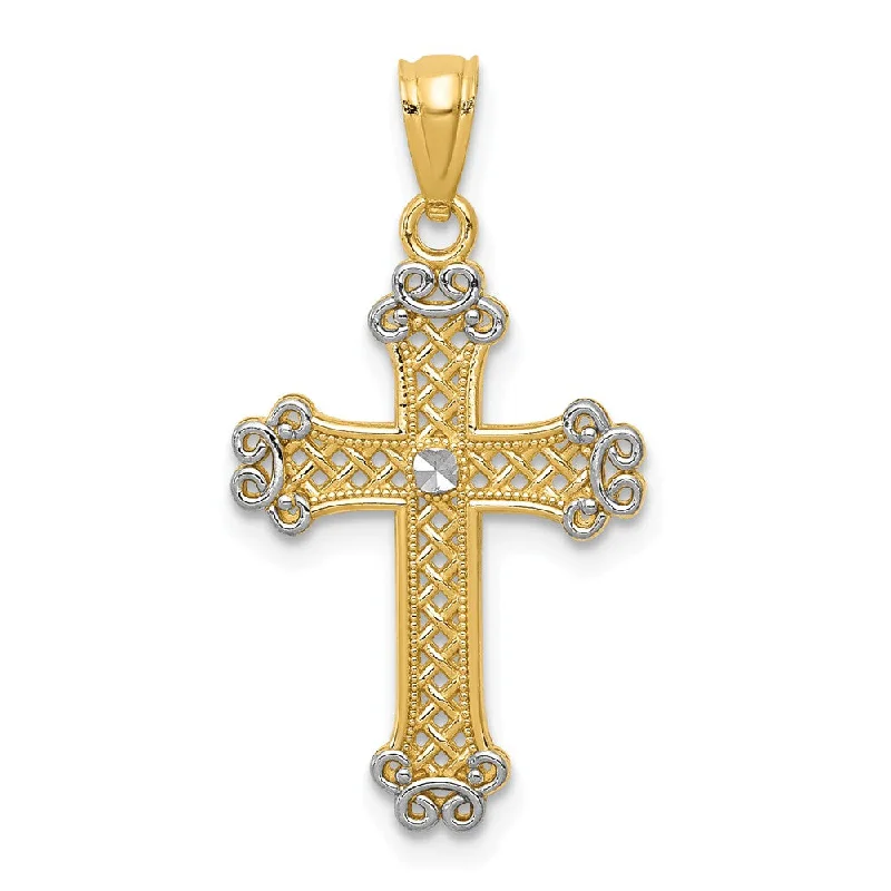 Turquoise - Inlaid Pendants with Southwest - Style Geometric PatternsTurquoise - Inlaid Pendants with Southwest - Style Geometric Patterns14k Yellow Gold & White Rhodium Filigree Cross Pendant, 14 x 26mm