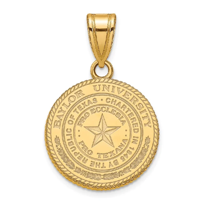 Hand - Carved Wooden Pendants with Folk - Art MotifsHand - Carved Wooden Pendants with Folk - Art Motifs14k Gold Plated Silver Baylor U Medium Crest Disc Pendant