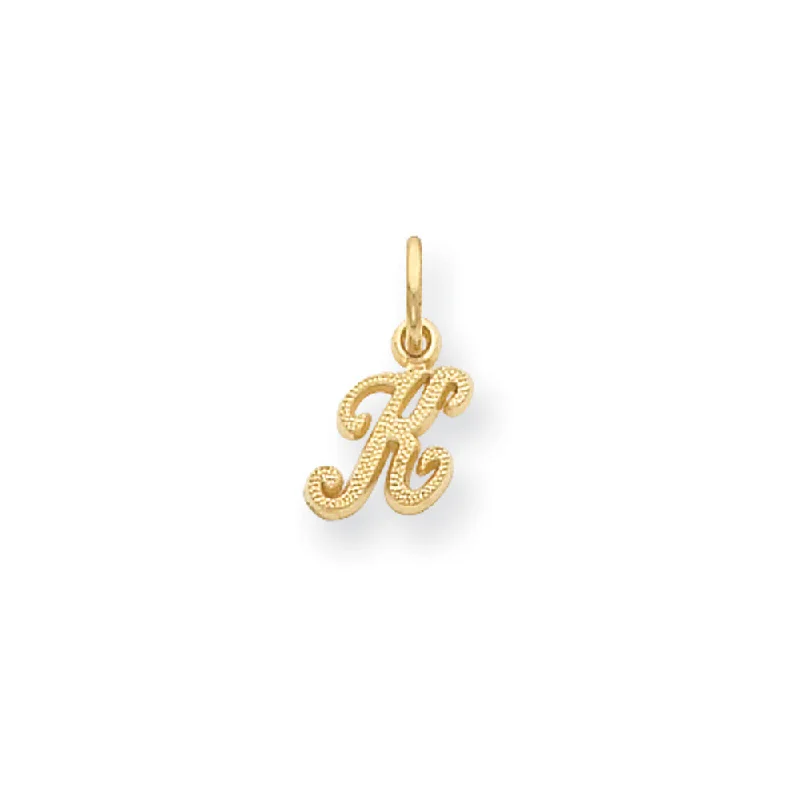 Leather - Wrapped Pendants with Brass Stud EmbellishmentsLeather - Wrapped Pendants with Brass Stud EmbellishmentsThe Sadie 14k Yellow Gold Mini Satin Script Initial Charm, Letter K